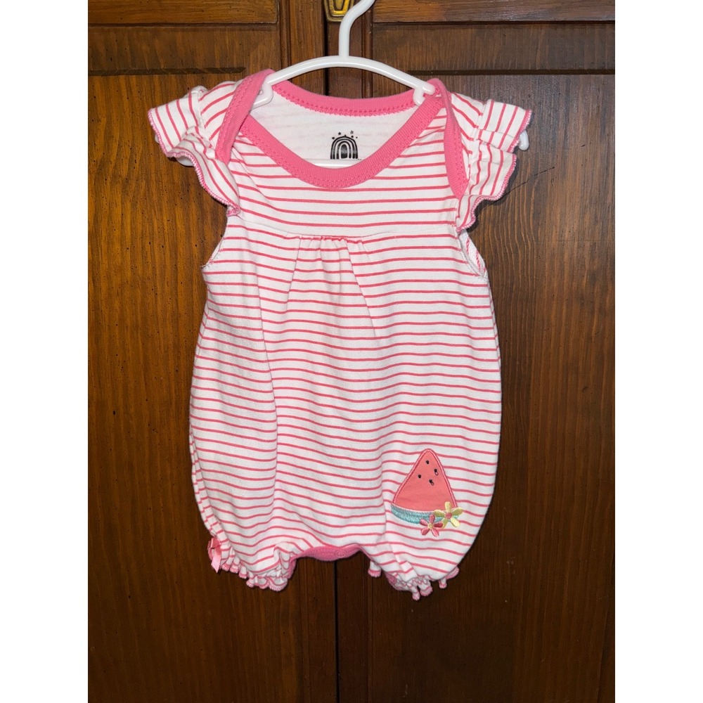Millie & Myles Baby Girls Pink Striped Watermelon Bubble Romper 6-9 Months